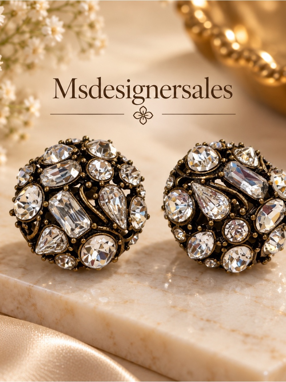 Gold-Tone Crystal Button Earrings - Clear Crystal